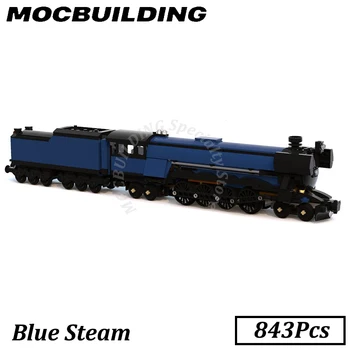 843шт Синяя модель паровоза MOC Строительные блоки Кирпичи Подарочная витрина Строительный подарок