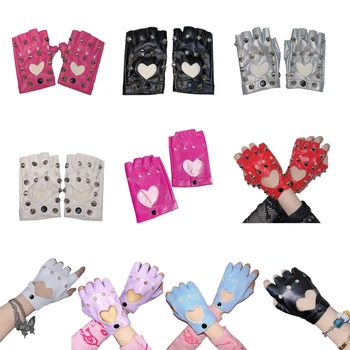 Женские перчатки PULeather с заклепками на полпальца в панк-стиле, перчатки для вечеринок, прямая поставка