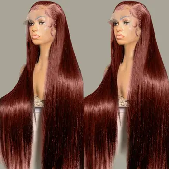 Красновато-Коричневый Парик Из Человеческих Волос Цвет 13x4 Синтетические Волосы На Кружеве Предварительно Выщипанные Прямые Парики Темно-Красно-Коричневый 13x6 HD Синтетические Волосы На Кружеве Человеческих Волос Парик