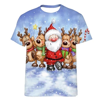 Летняя новая рождественская футболка с 3D-принтом, повседневный модный топ с Санта-Клаусом в стиле личности с короткими рукавами