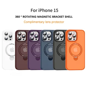 Магнитный Чехол-Кронштейн с возможностью Поворота на 360 ° Для Iphone 15 11 12 13 14 Pro Max 15Plus с защитой объектива, Полупрозрачная Задняя Крышка Для Magsafe
