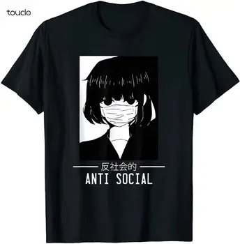 Подарочная футболка с Антисоциальным Японским текстом в стиле Аниме Vaporwave из Черного хлопка...