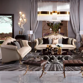 Французский неоклассический высококачественный кожаный одноместный, двухместный, трехместный диван, семейная комбинированная мебель размером с гостиную